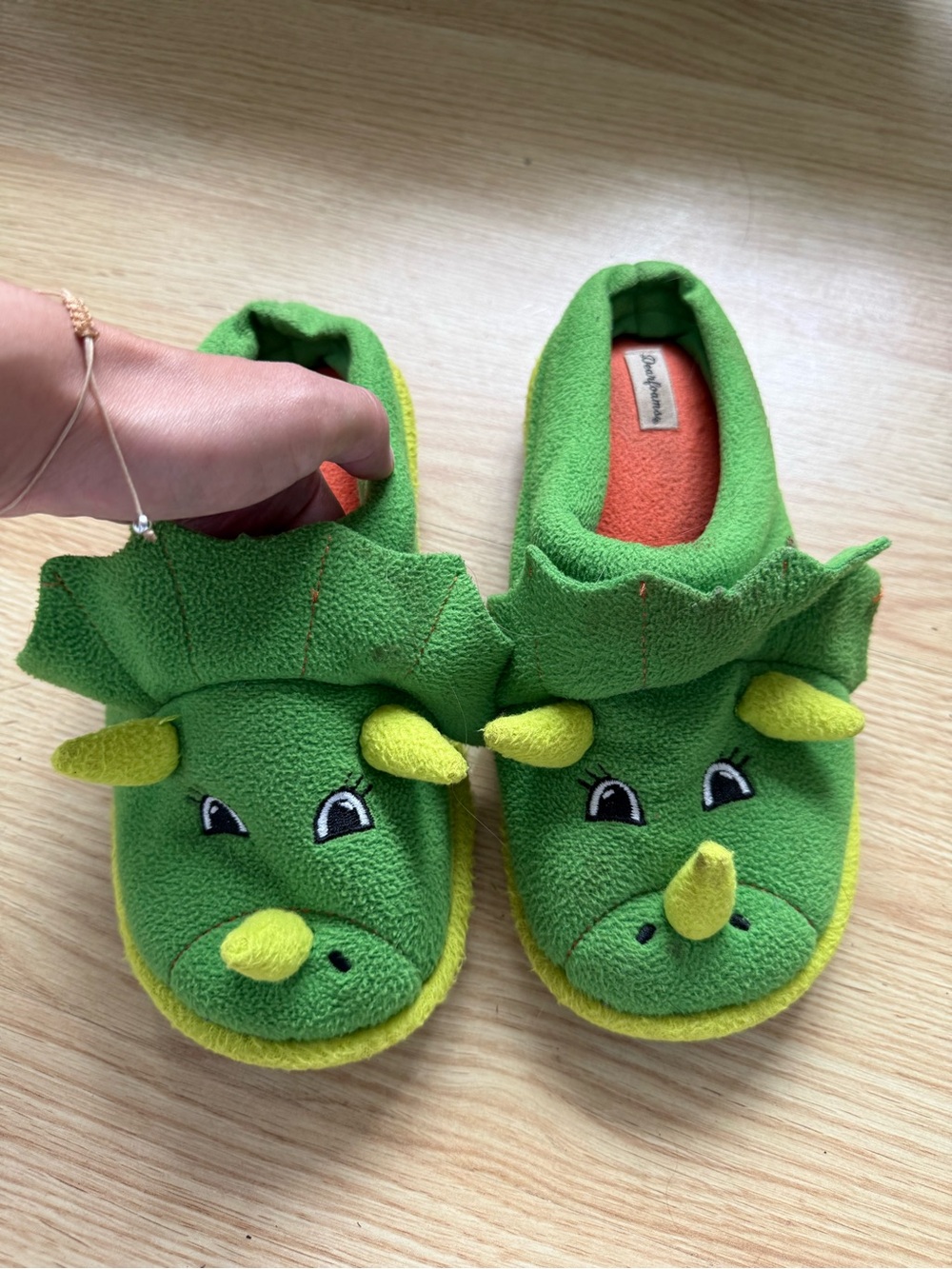 dearfoams Green Yellow Dino Kids Slippers